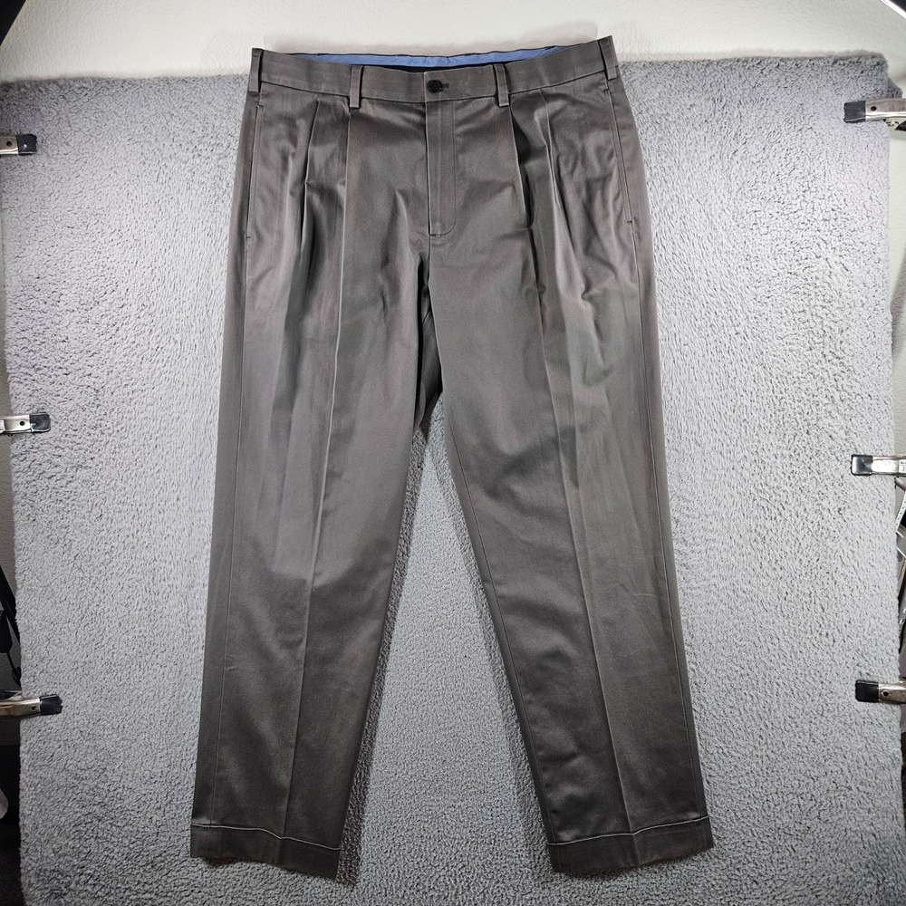 Brooks Brothers Elliot Advantage Chino Stretch Pleated Cuffed Pants Grey 38x32